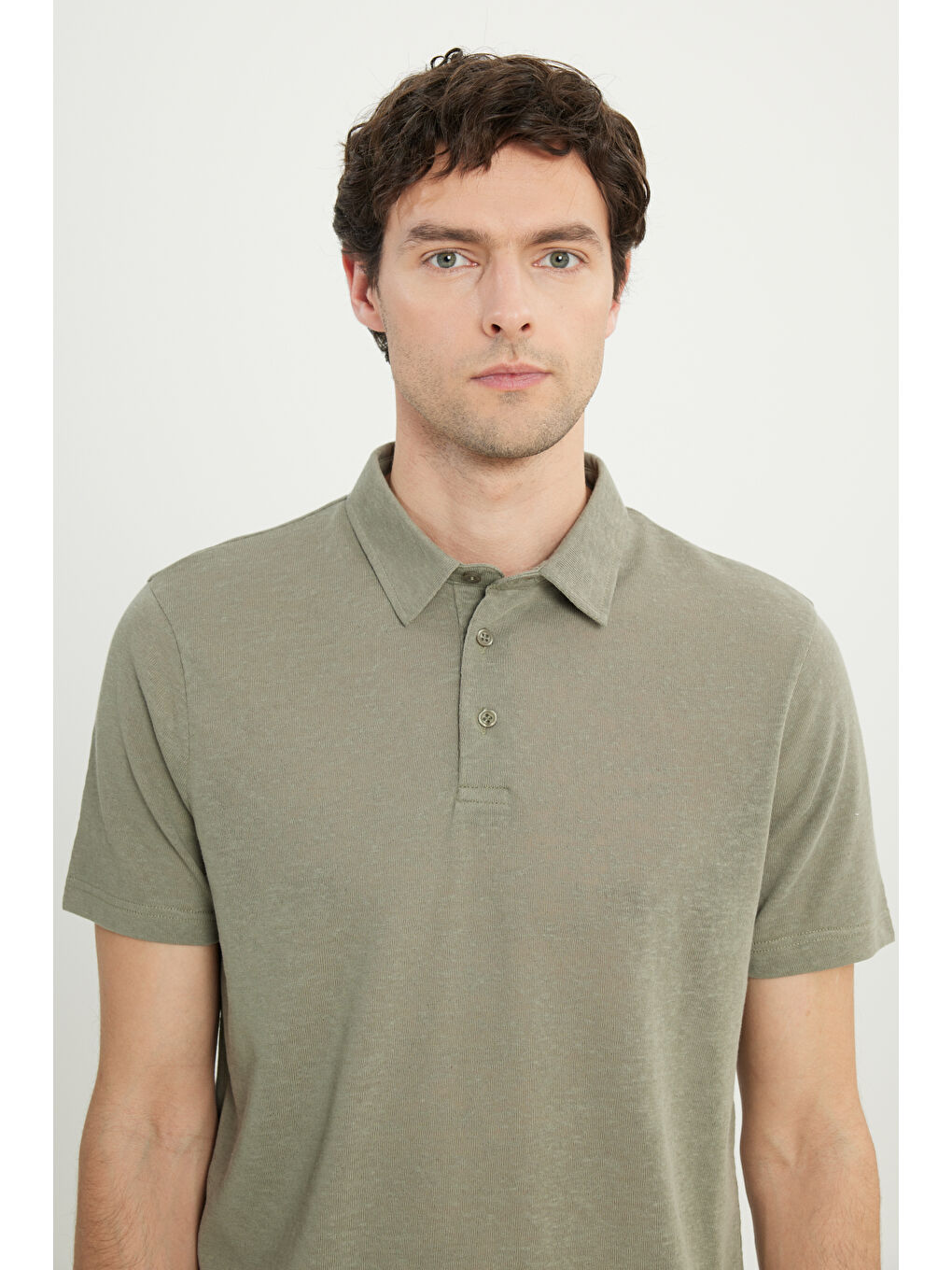 Erkek Haki Pamuklu Slim Fit Dar Kesim Polo Yaka Tişört-3
