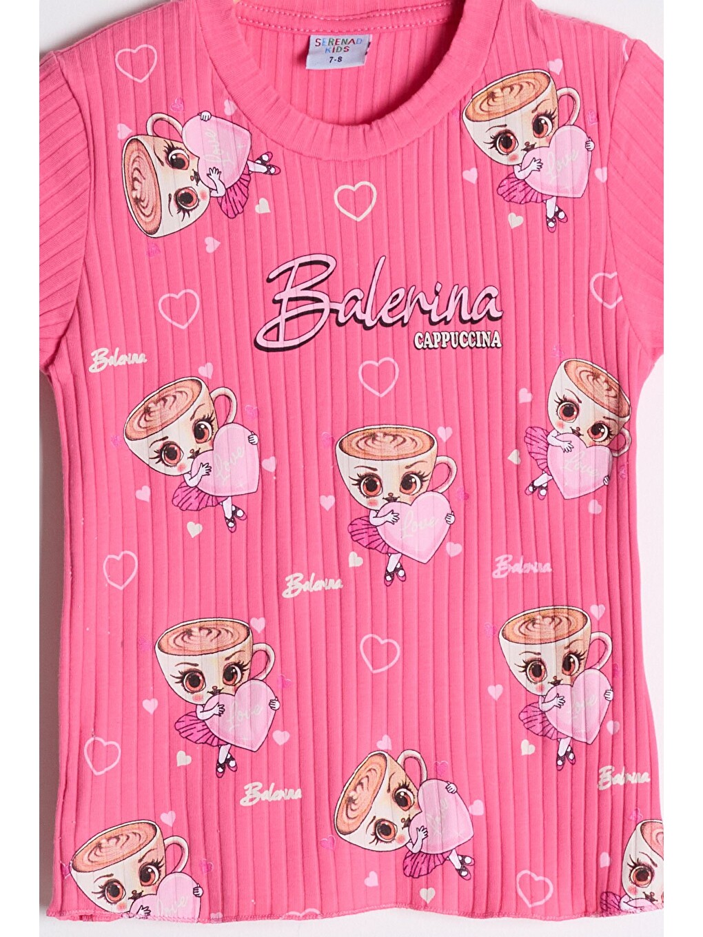 Pembe Kalpli Balerin Desenli Badili Jean Salopetli Kız Çocuk Takım 24085-4