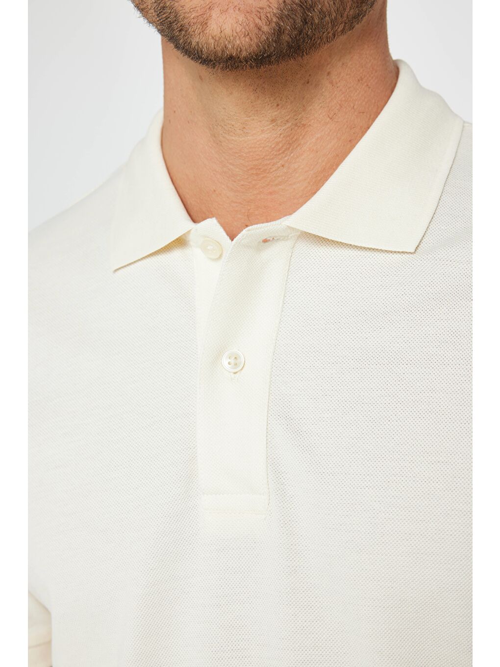 Erkek Slim Fit Dar Kesim %100 Pamuk Düz Pike Ekru Polo Yaka Tişört-3