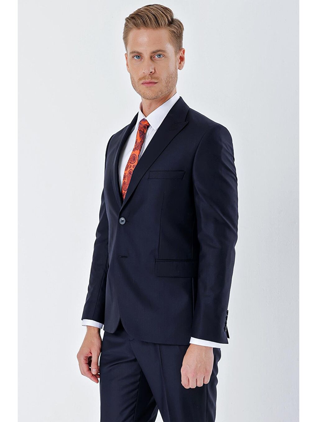 Lacivert Gabardin Kırlangıç Yaka 6 Drop Slim Fit Dar Kesim Basic Takım Elbise 1001240011