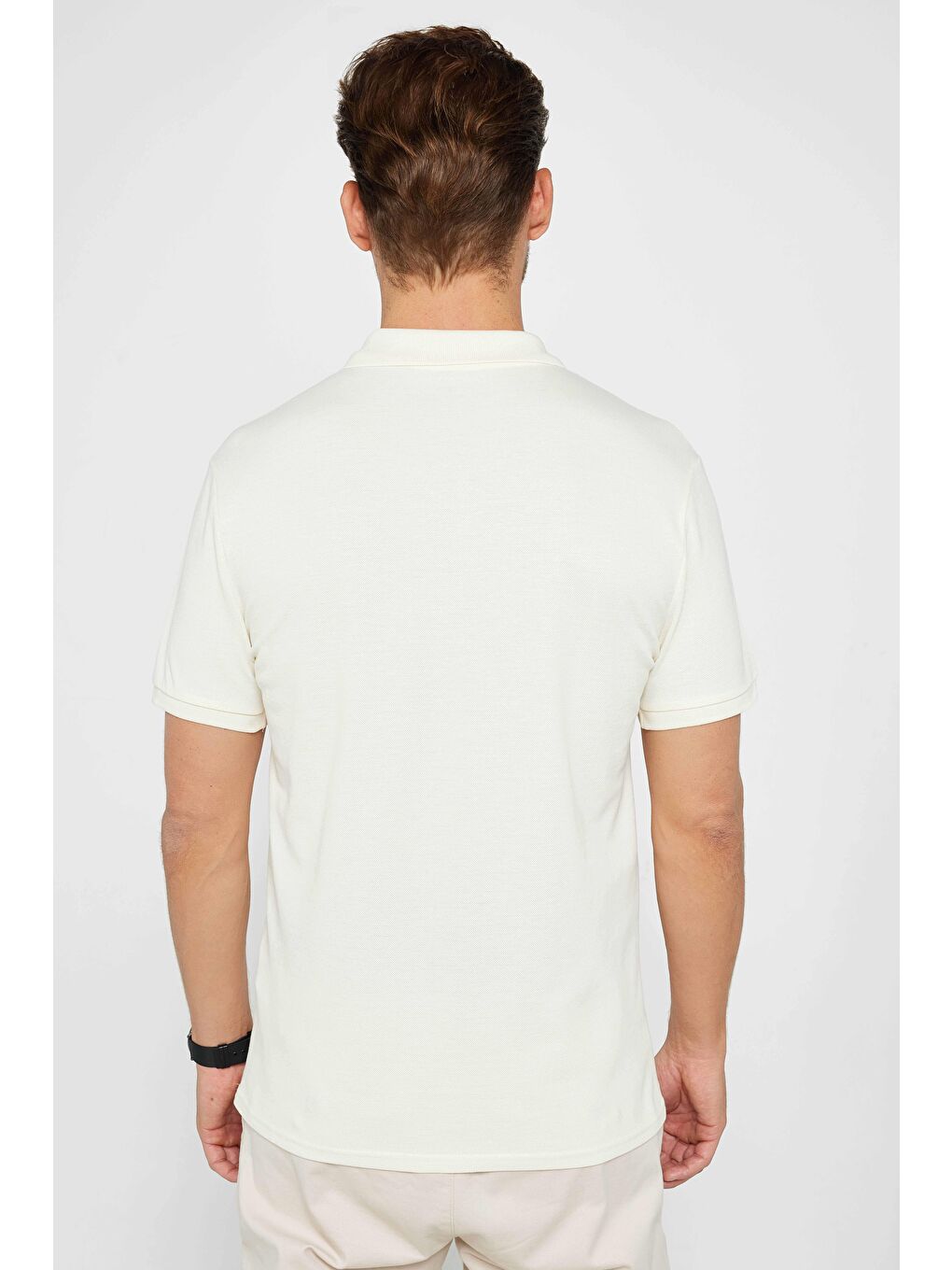 Erkek Slim Fit Dar Kesim %100 Pamuk Düz Pike Ekru Polo Yaka Tişört-4