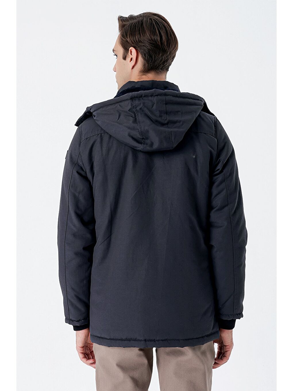 Koyu Antrasit Kapüşonlu Pamuklu Astarlı Comfort Fit Rahat Kesim Casual Kaban 1008235169-6