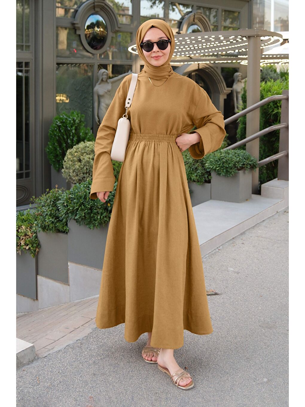 Kahverengi Cep Detaylı Keten Etek Kimyon