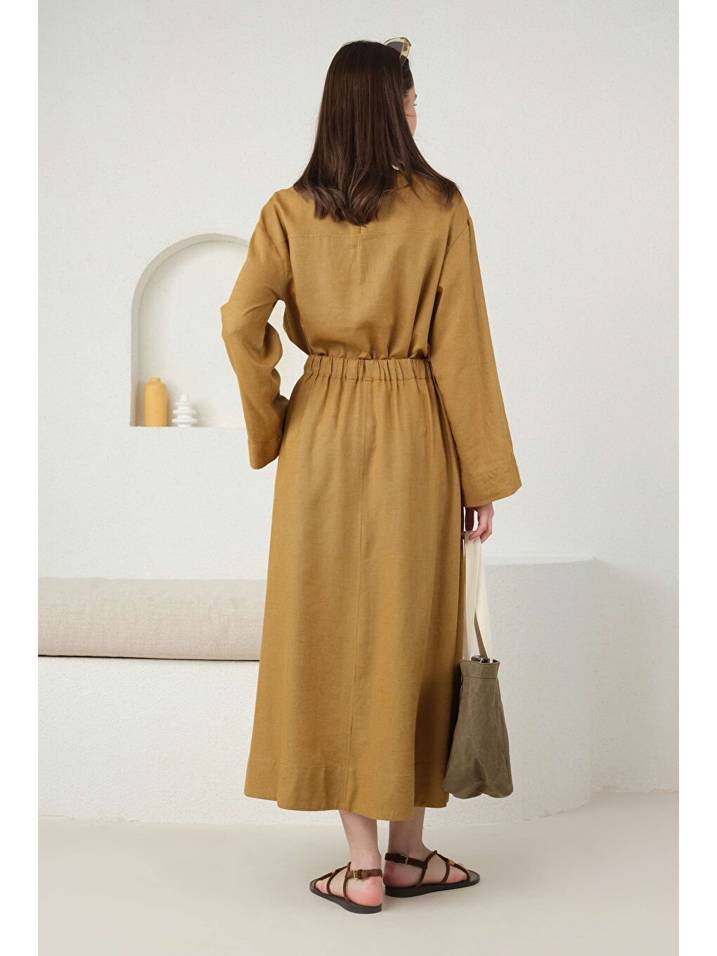 Kahverengi Cep Detaylı Keten Etek Kimyon-3