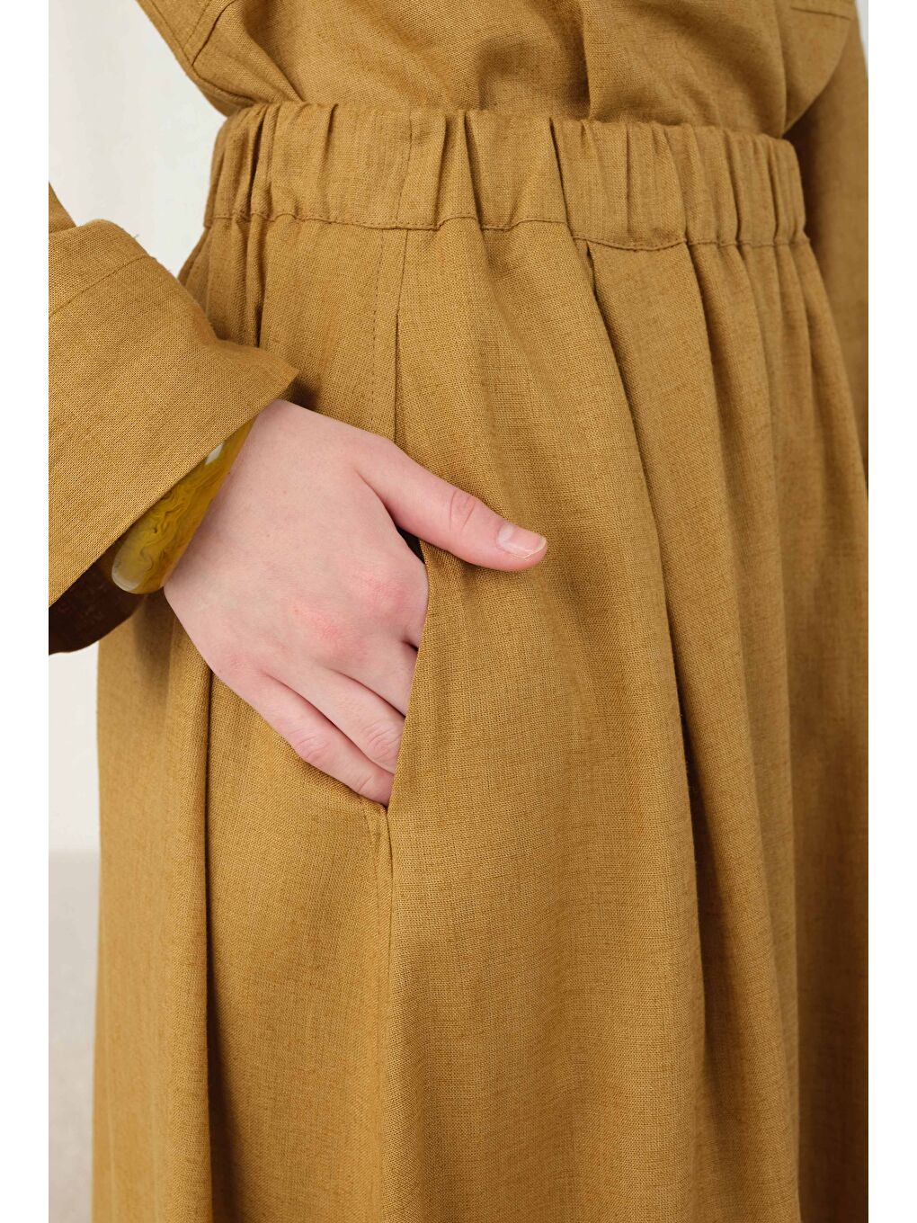 Kahverengi Cep Detaylı Keten Etek Kimyon-4