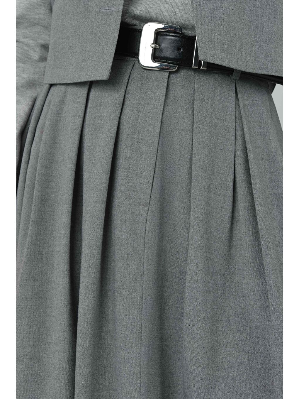 Gri Kalın Pileli Etek Duman-1