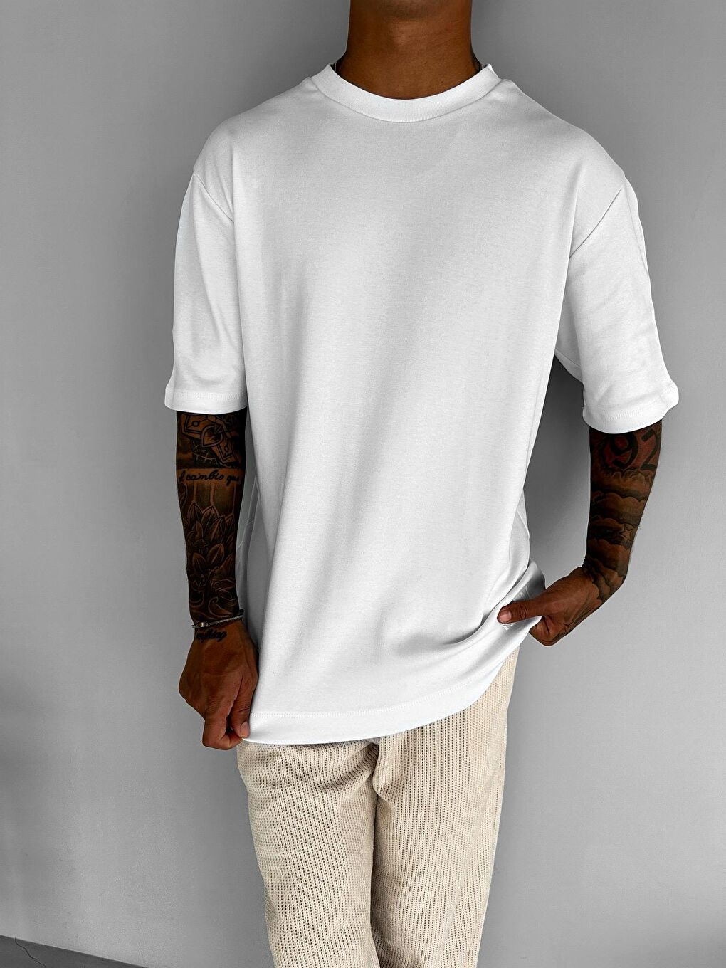 ablukaonline Erkek Oversize Basic T-Shirt Beyaz - 2