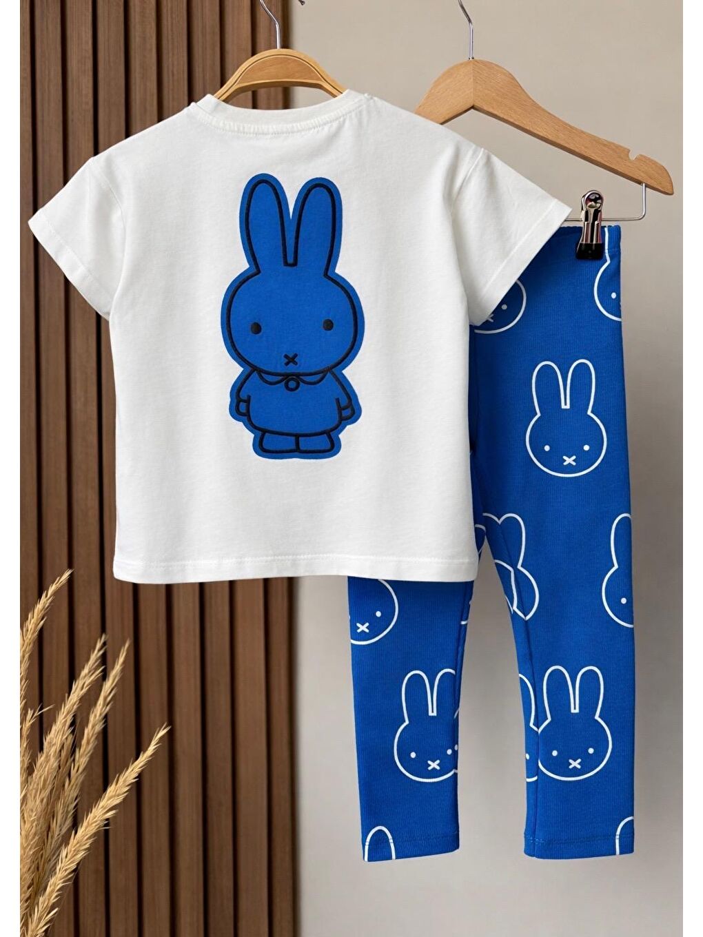 Ekru Kız Çocuk Beyaz Aplike Detaylı Fitilli Taytlı Pamuklu Altüst Takım-2