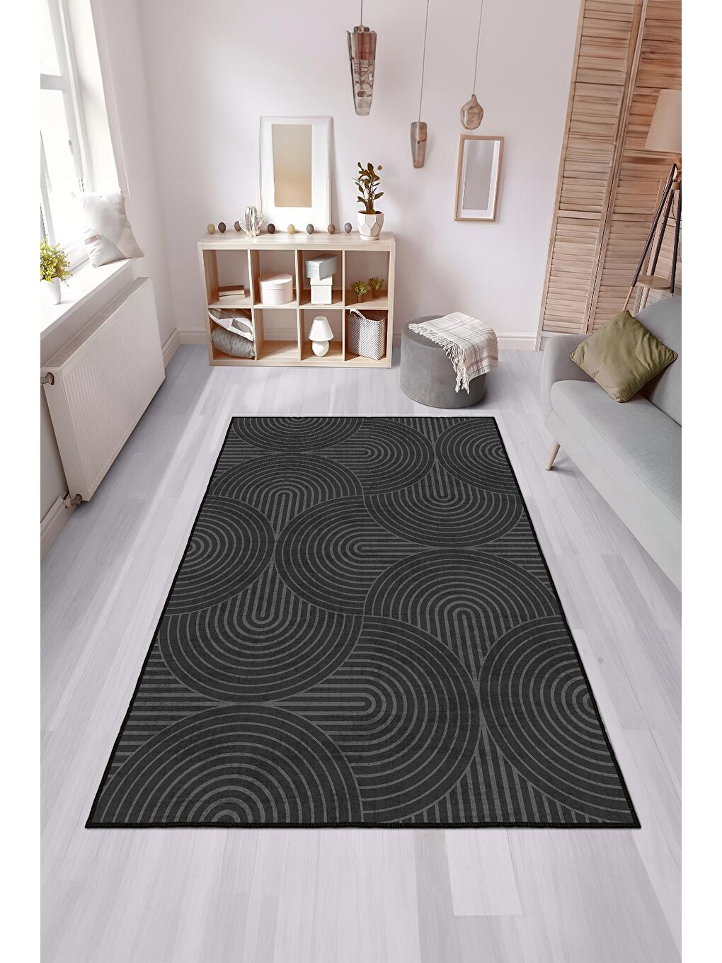 Siyah Özel Tasarım, Kaymaz Taban, İnce, Yıkanabilir, Modern Halı WOOKECE1401 80x150