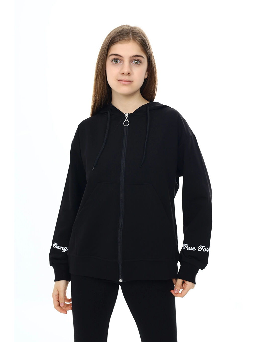 Siyah Tru For Baskılı Kız Hırka 7123