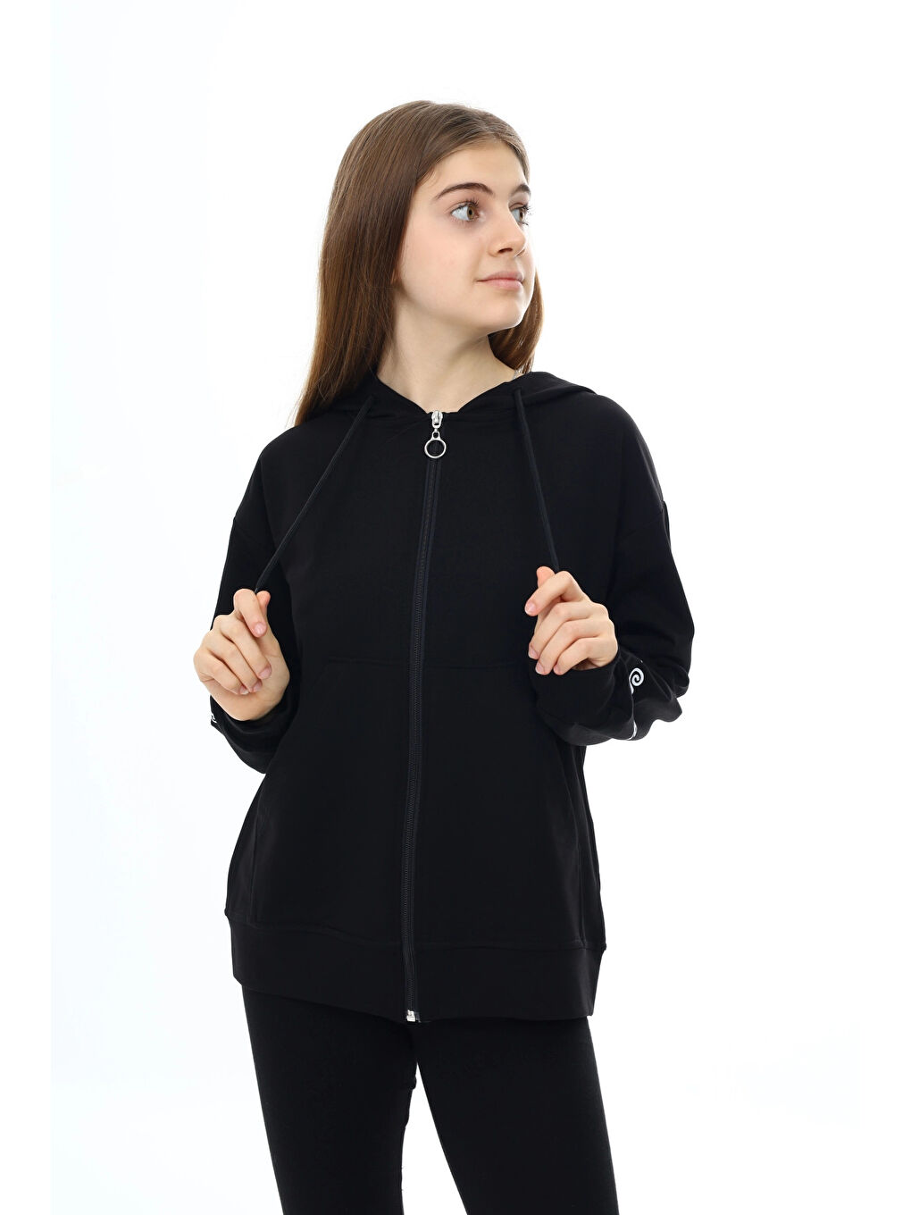 Siyah Tru For Baskılı Kız Hırka 7123-1