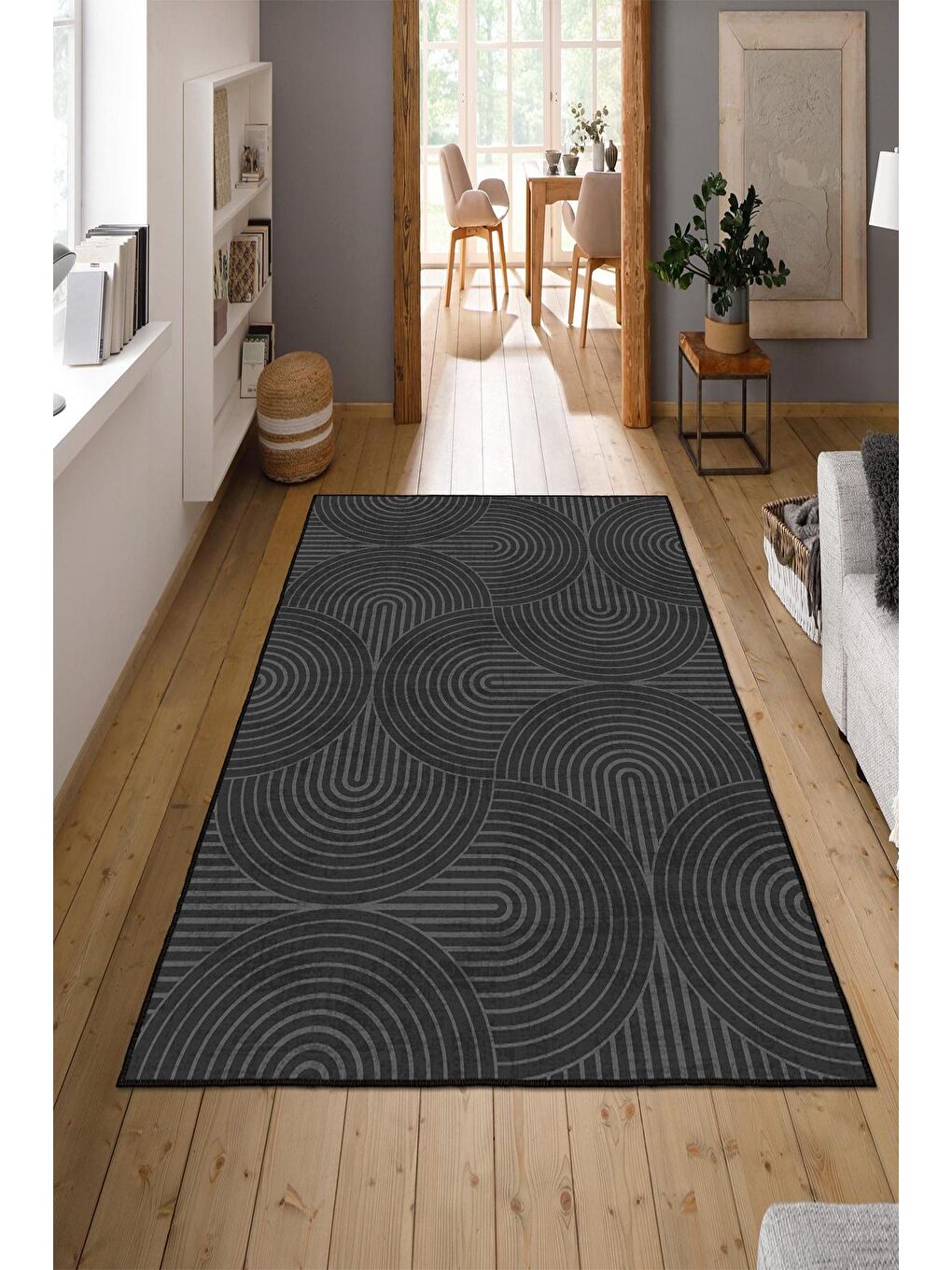 Siyah Özel Tasarım, Kaymaz Taban, İnce, Yıkanabilir, Modern Halı WOOKECE1401 80x150-1