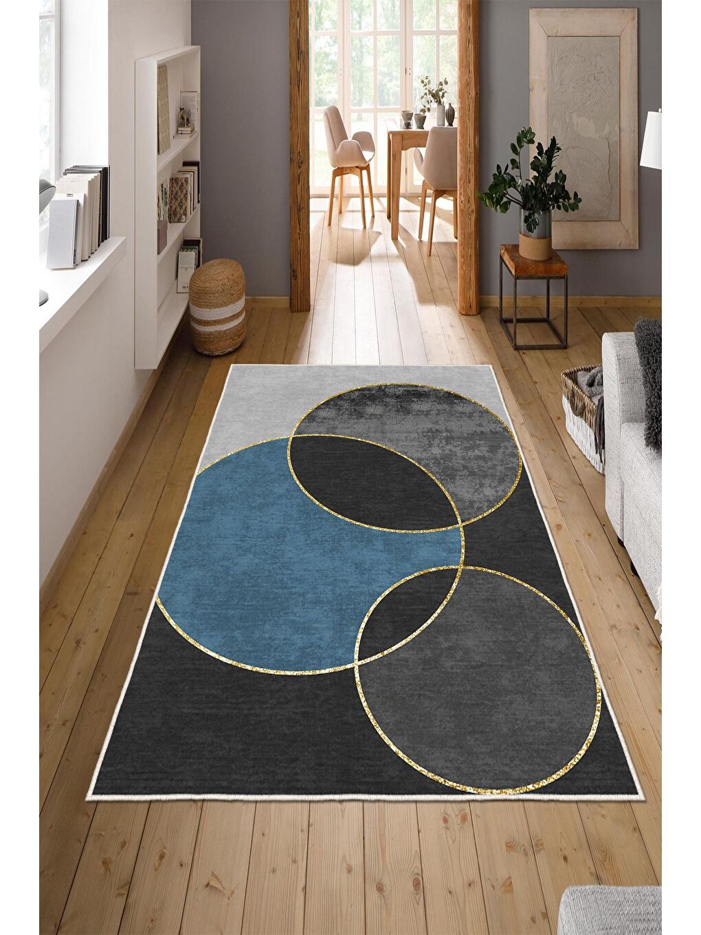 Mavi Özel Tasarım, Kaymaz Taban, İnce, Yıkanabilir, Modern Halı WOOKECE1390 160x230-1