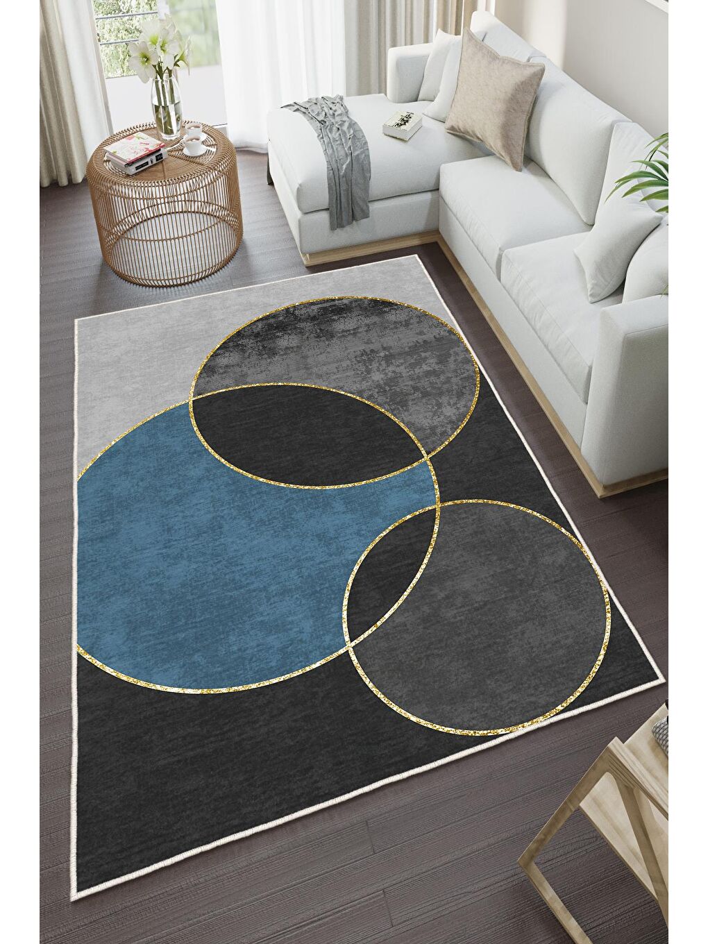 Mavi Özel Tasarım, Kaymaz Taban, İnce, Yıkanabilir, Modern Halı WOOKECE1390 160x230-2