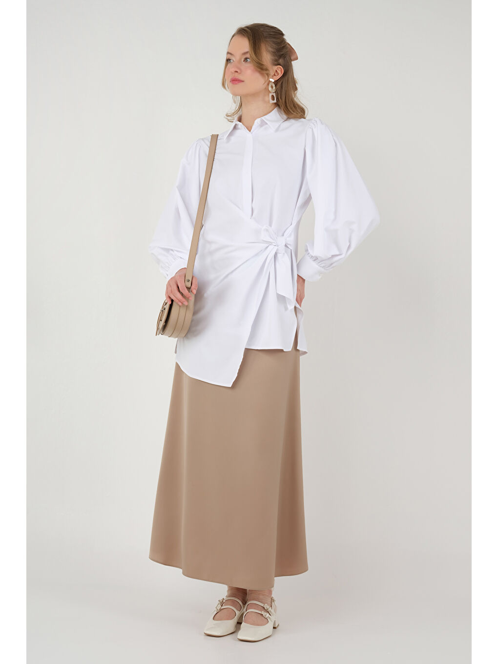Kahverengi Saten Etek Açık Camel-1