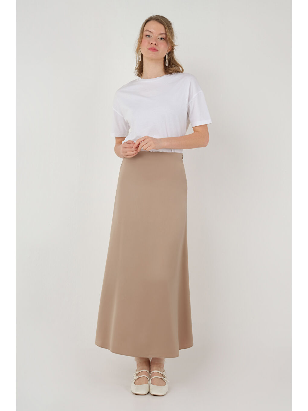 Kahverengi Saten Etek Açık Camel-2