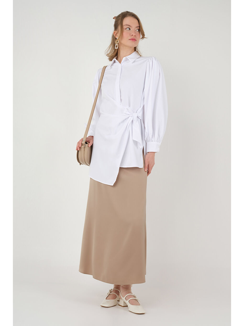 Kahverengi Saten Etek Açık Camel-4