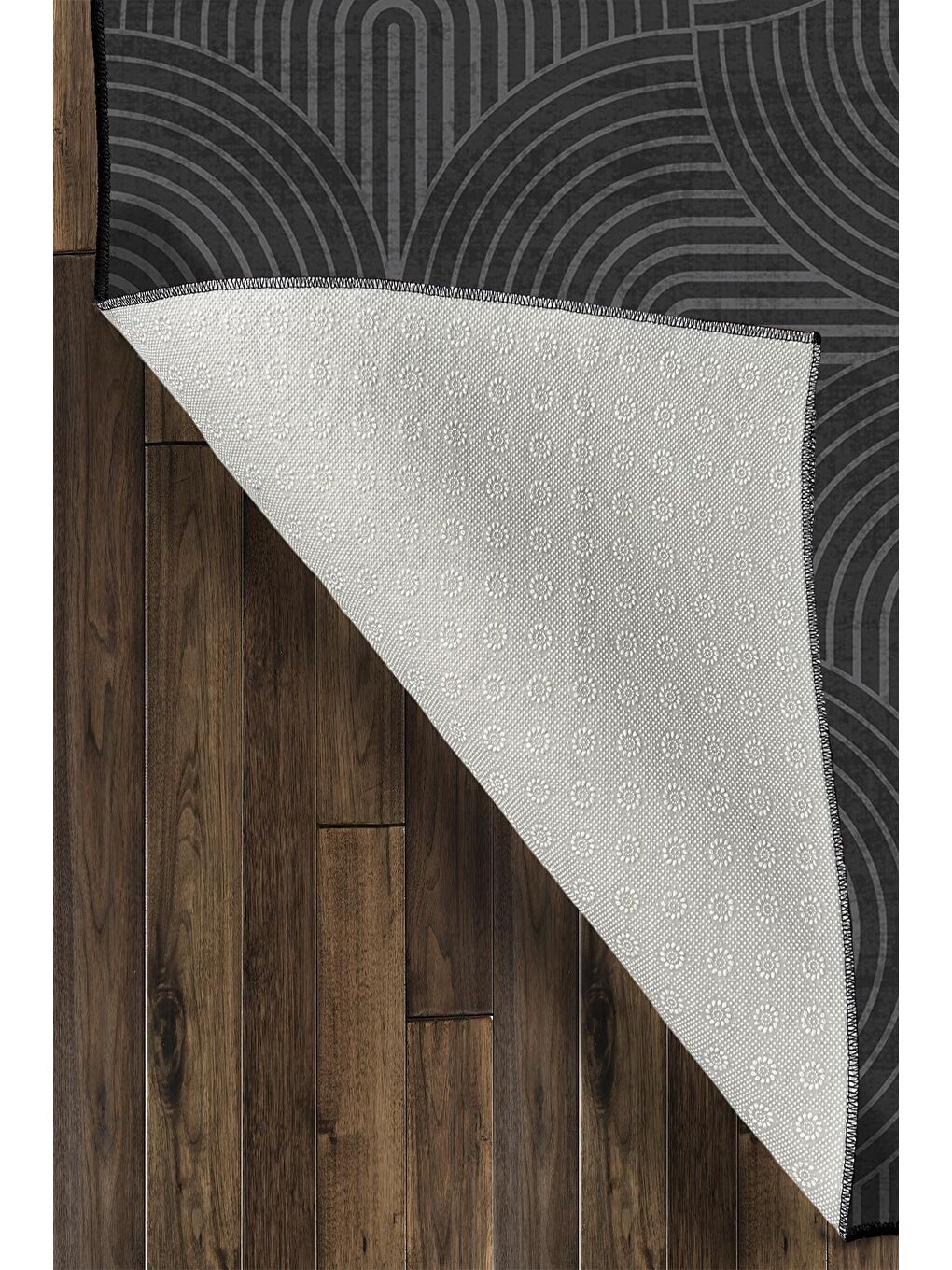 Siyah Özel Tasarım, Kaymaz Taban, İnce, Yıkanabilir, Modern Halı WOOKECE1401 80x150-6