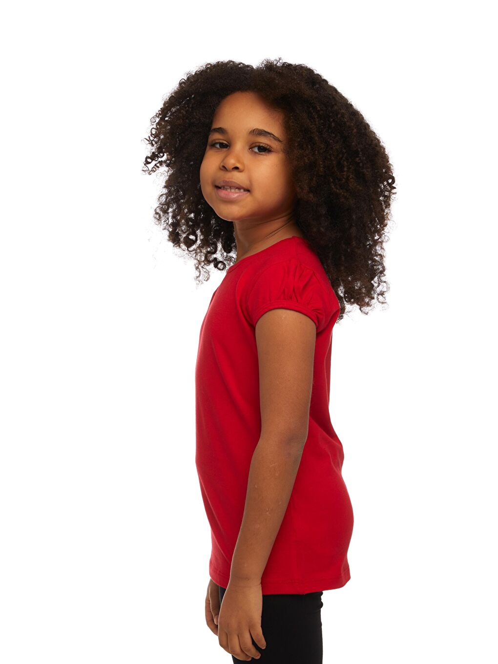 Açık Kırmızı Kız Çocuk Kısa Kollu Basıc Tişört-1