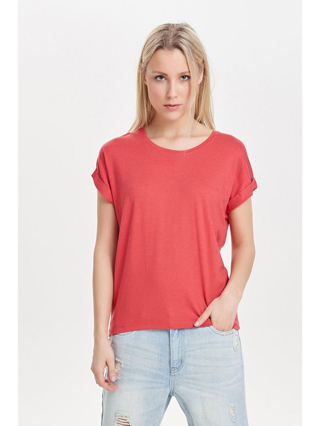 Kırmızı Regular Fit Bisiklet Yaka Onlmoster Kadın T Shirt 15106662