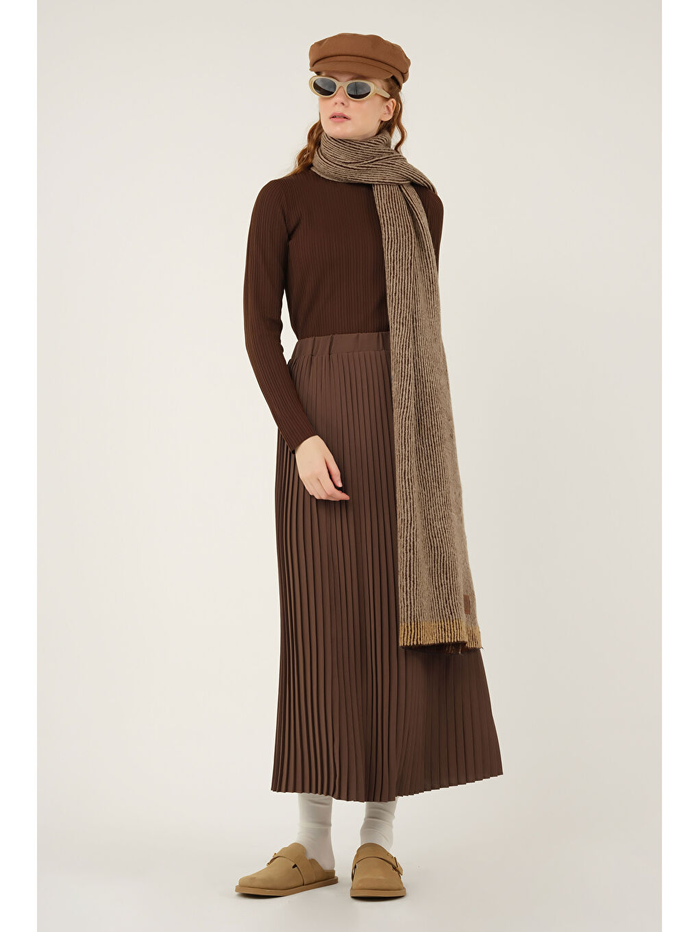 Kahverengi Piliseli Etek Kahve-1