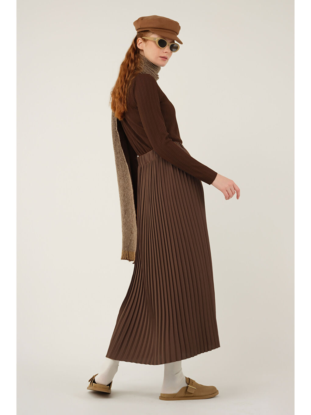 Kahverengi Piliseli Etek Kahve-2