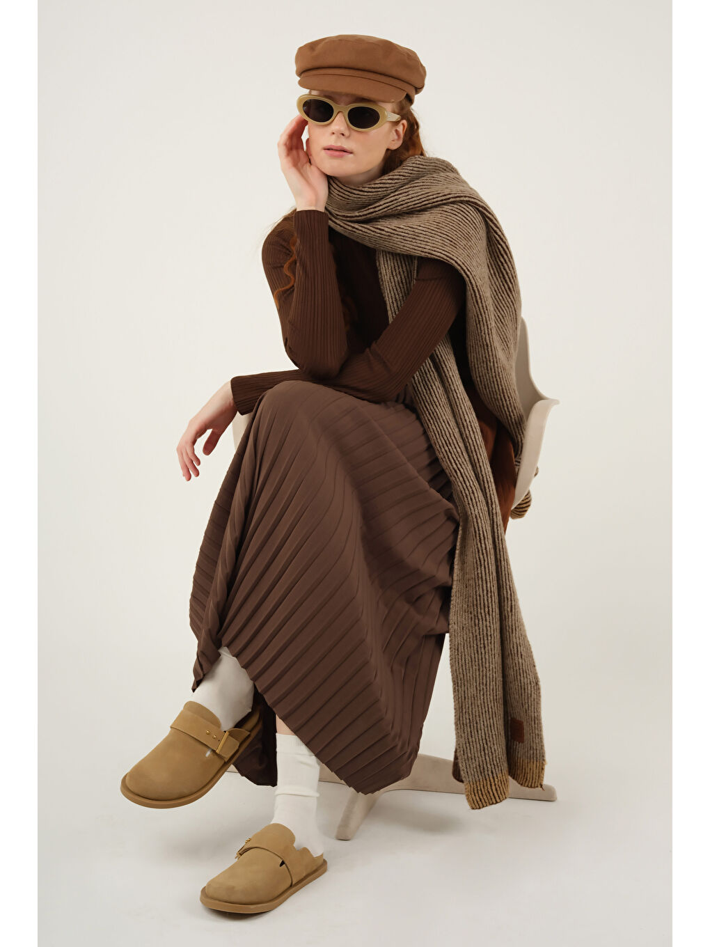 Kahverengi Piliseli Etek Kahve-4