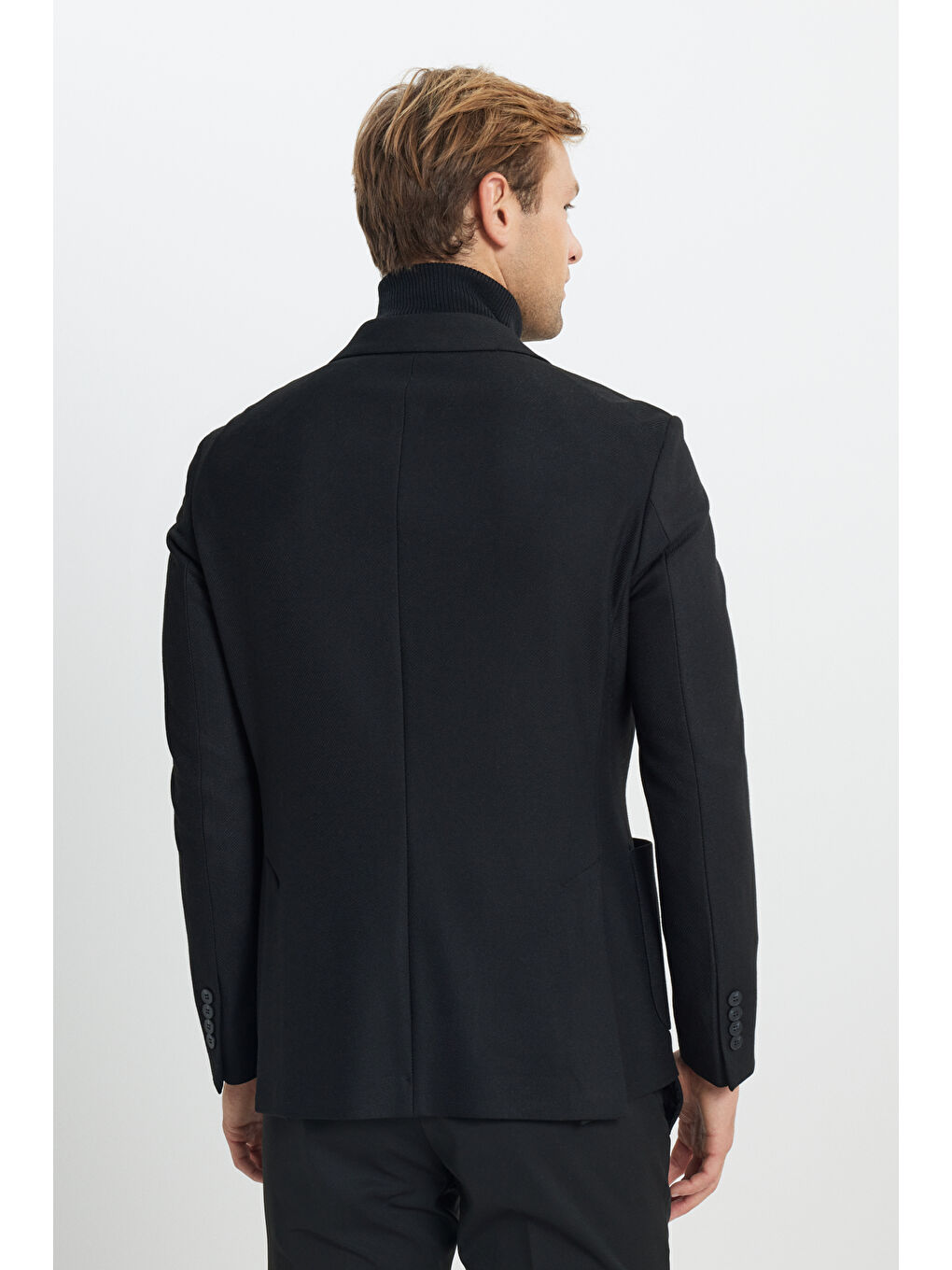 Erkek Siyah Slim Fit Dar Kesim Kırlangıç Yaka Diagonal Desenli Torba Cepli Ceket-5