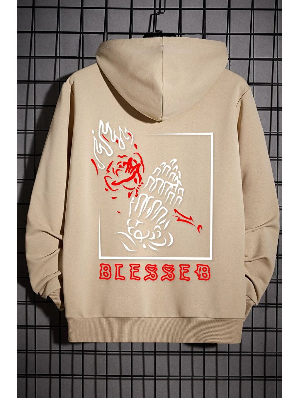 uyguntarz Bej Unisex Blesseb Baskılı Sweatshirt - 1