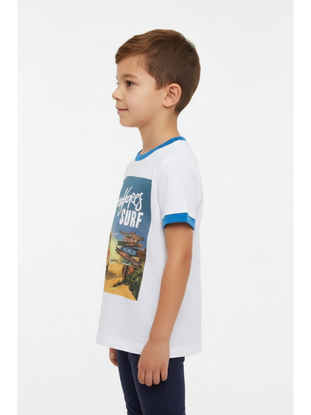 Ekru Erkek Çocuk Surf Baskı Tişört-1