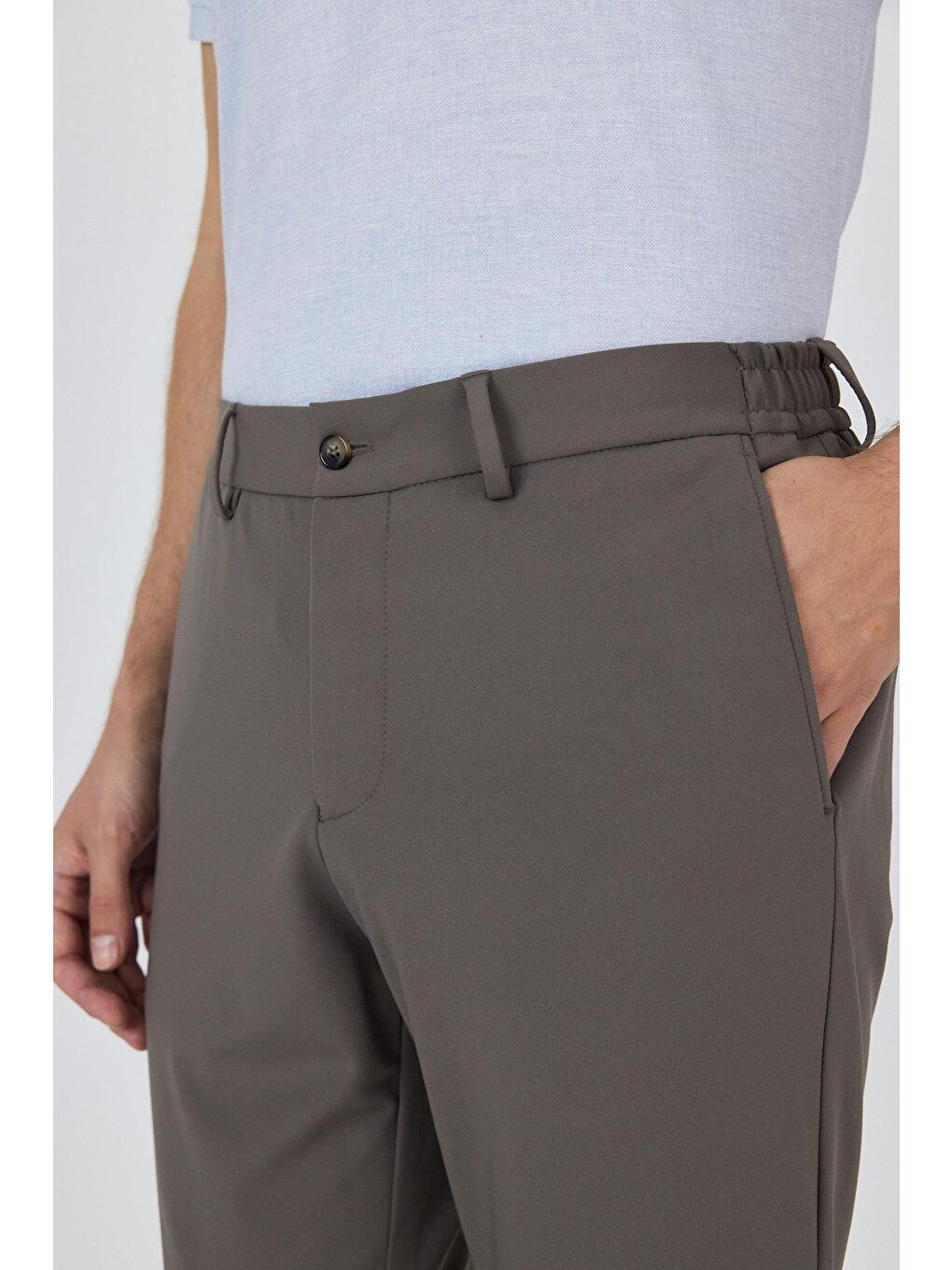 Kahverengi Koyu Vizon Esnek Yandan Cepli Casual Slim Fit Jogger Pantolon 1003250162-3