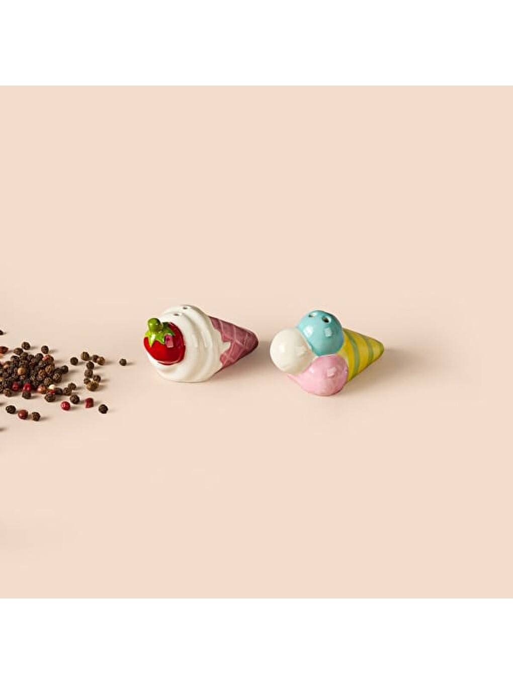 Karışık Kitchen Külah Desenli Seramik Tuzluk Biberlik - Renkli-3
