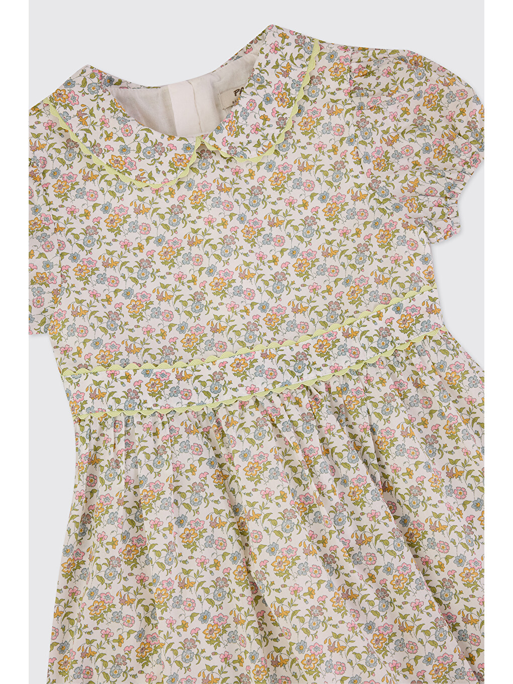 Ekru Liberty Kumaş Kız Çocuk Bebe Yakalı Çiçek Desenli Elbise-2