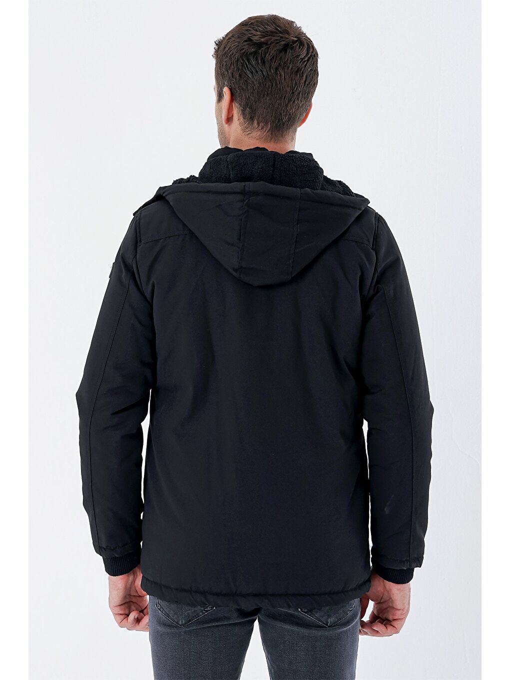 Siyah Kapüşonlu Pamuklu Astarlı Comfort Fit Rahat Kesim Casual Kaban 1008235169-6