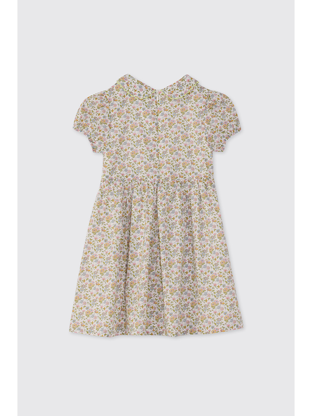 Ekru Liberty Kumaş Kız Çocuk Bebe Yakalı Çiçek Desenli Elbise-6