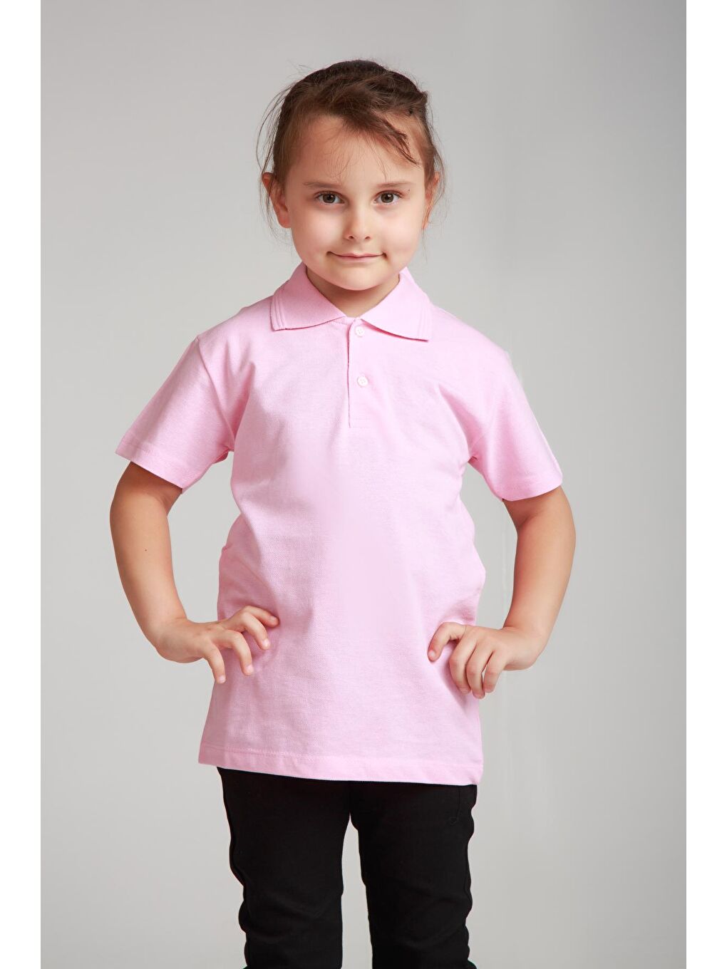 ajn Açık Pembe Kids Polo Yaka Basic Kısa Kollu Kız Çocuk Tişört