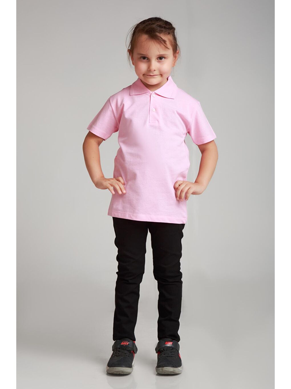 ajn Açık Pembe Kids Polo Yaka Basic Kısa Kollu Kız Çocuk Tişört - 1