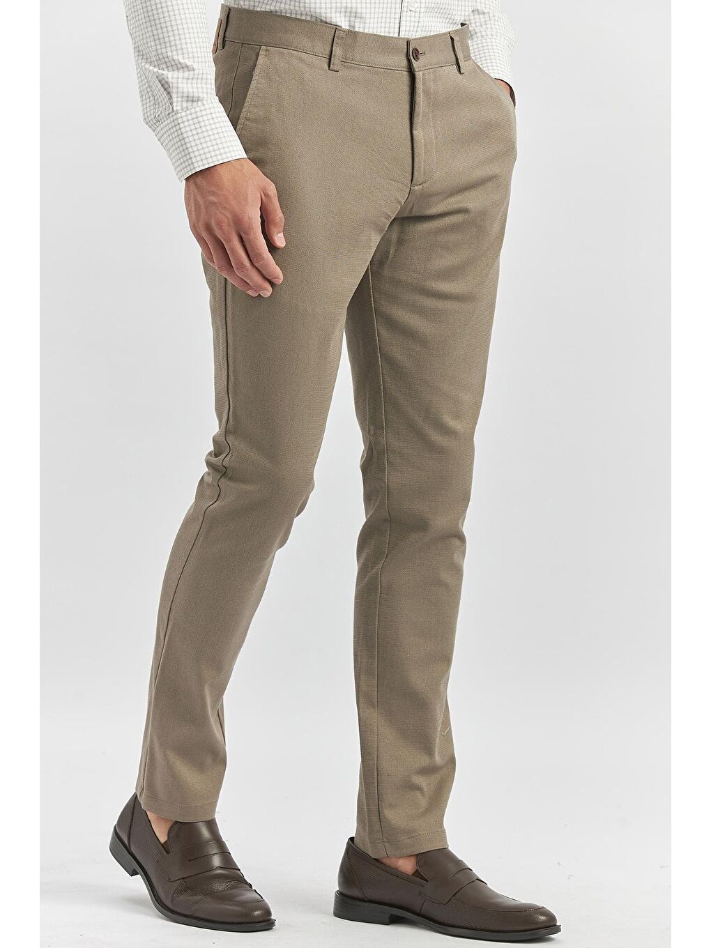 Kahverengi Koyu Vizon Pamuklu Yandan Cepli Casual Slim Fit Chino Pantolon 1003240168