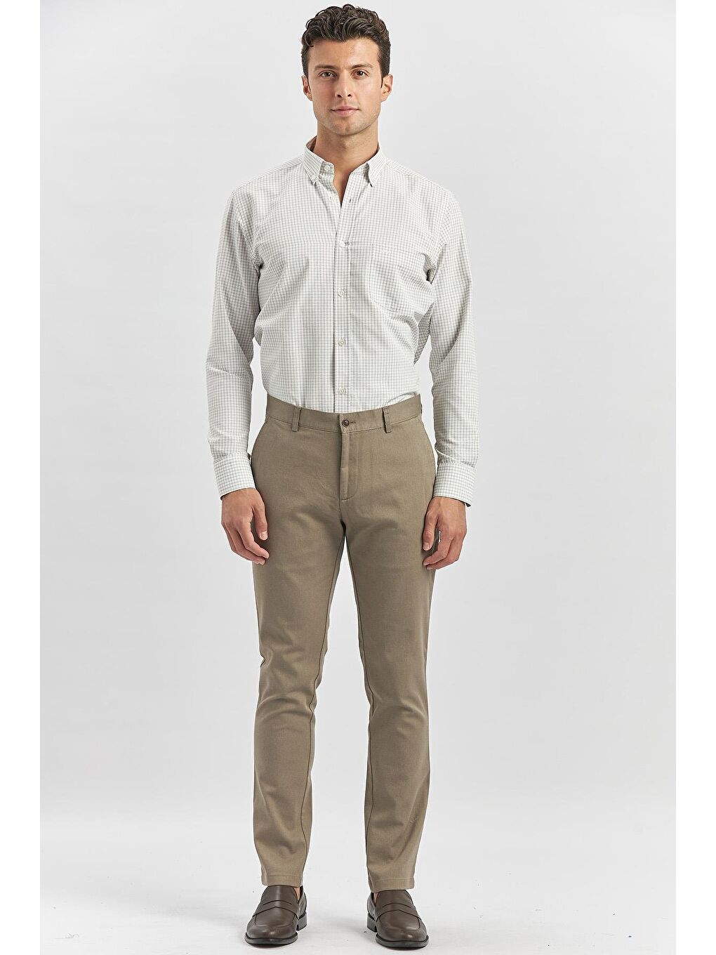 Kahverengi Koyu Vizon Pamuklu Yandan Cepli Casual Slim Fit Chino Pantolon 1003240168-1