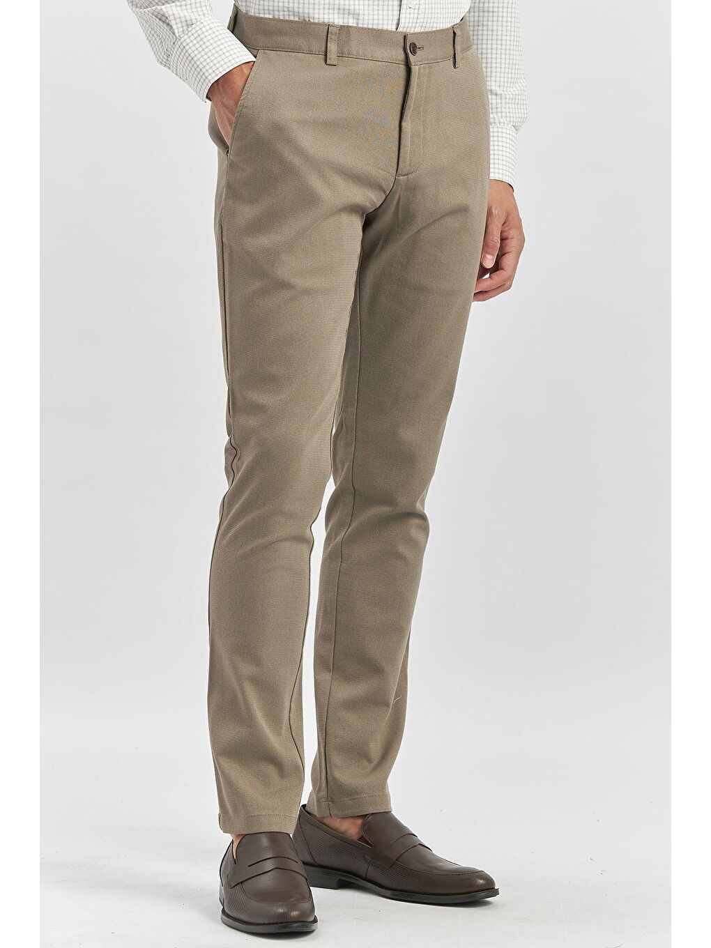 Kahverengi Koyu Vizon Pamuklu Yandan Cepli Casual Slim Fit Chino Pantolon 1003240168-2