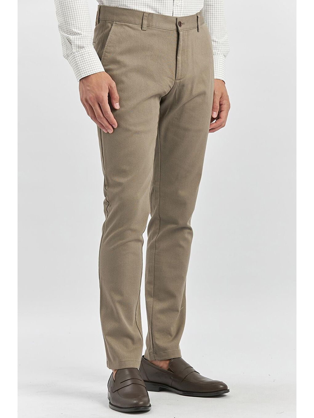 Kahverengi Koyu Vizon Pamuklu Yandan Cepli Casual Slim Fit Chino Pantolon 1003240168-3