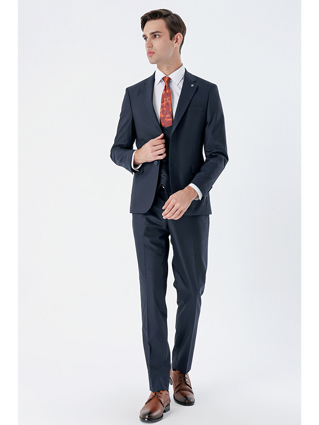 İMZA Lacivert Mono Yaka Astarlı Yelekli 6 Drop Slim Fit Dar Kesim Basic Takım Elbise 1001235186 - 5