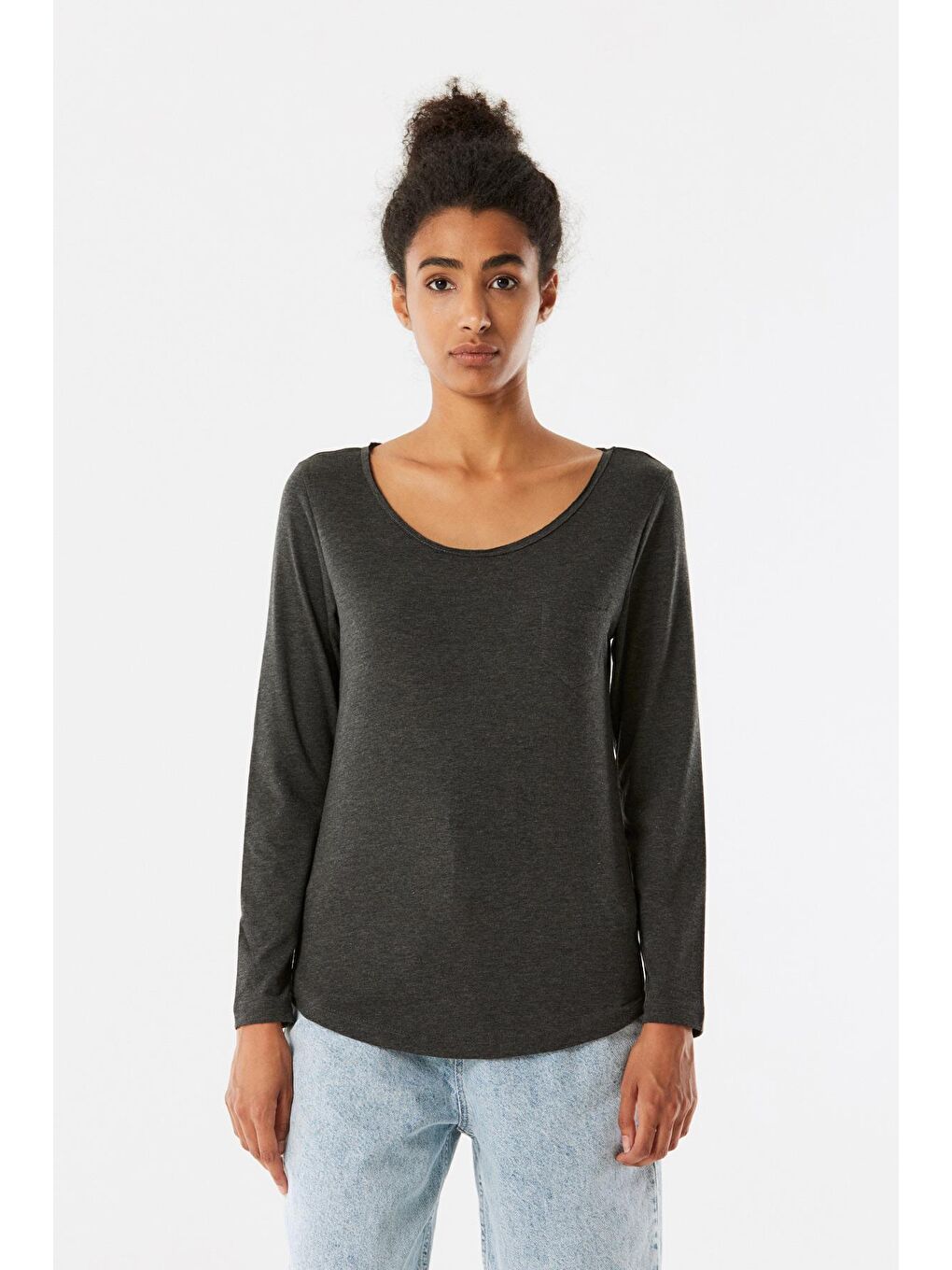 Antrasit Geniş Yaka Cep Detaylı Basic Body-2