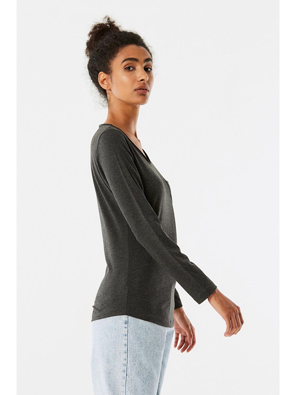Antrasit Geniş Yaka Cep Detaylı Basic Body-4