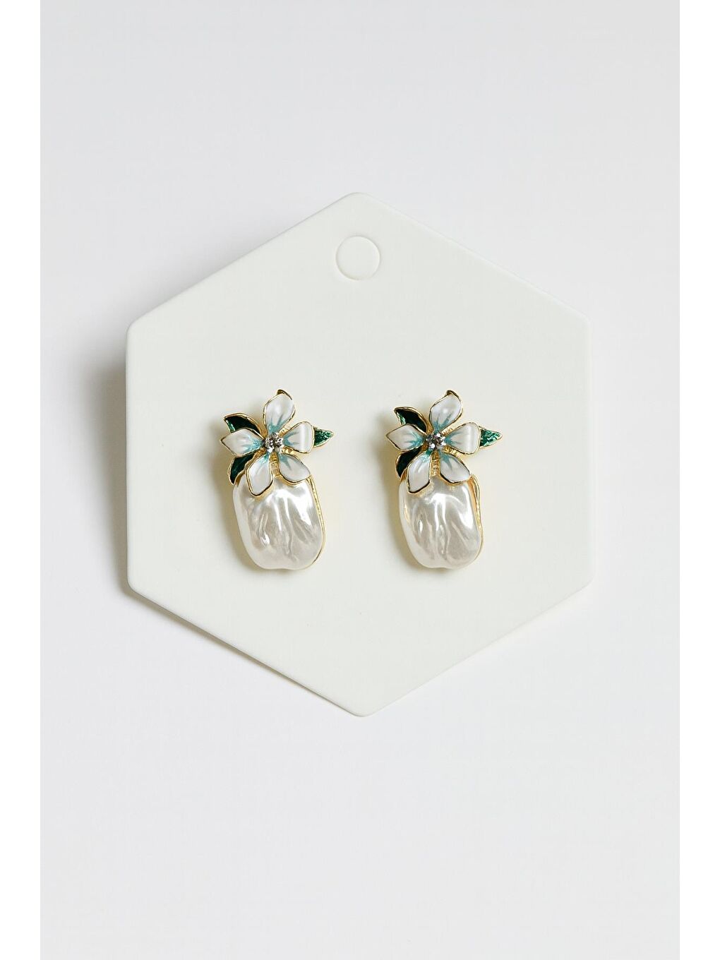 Sarı Barok İncili Çiçek tasarımlı Kadın Küpe-1