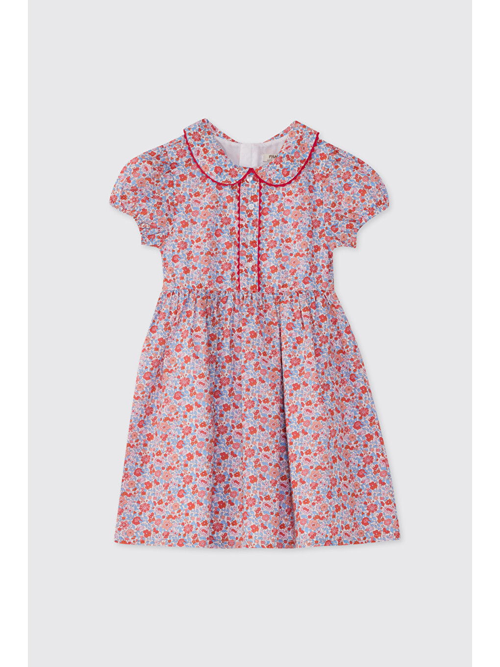 Kırmızı Liberty Kumaş Bebe Yakalı Kız Çocuk Elbise-1