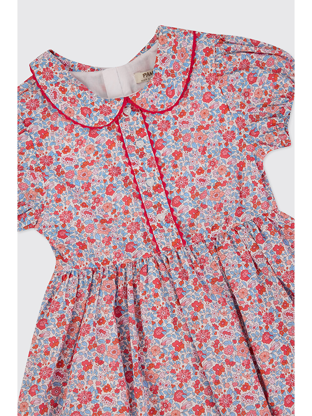 Kırmızı Liberty Kumaş Bebe Yakalı Kız Çocuk Elbise-2