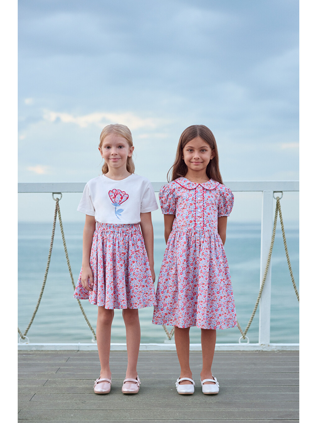 Kırmızı Liberty Kumaş Bebe Yakalı Kız Çocuk Elbise-6
