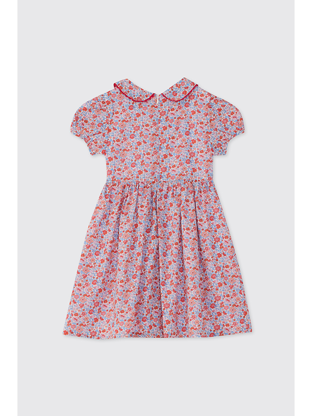 Kırmızı Liberty Kumaş Bebe Yakalı Kız Çocuk Elbise-7