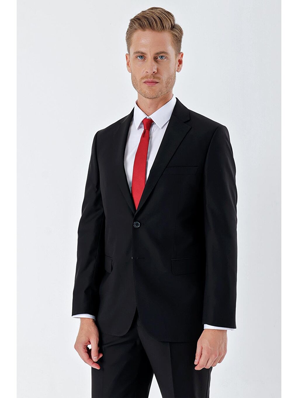 Siyah Gabardin Mono Yaka 8 Drop Slim Fit Dar Kesim Basic Takım Elbise 1001240006